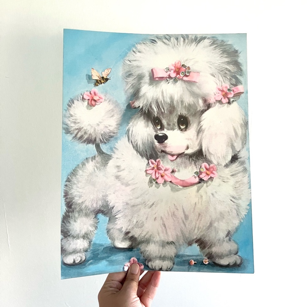 Vintage 50’s kitschy cute puppy dog poodle poster print wall art decor